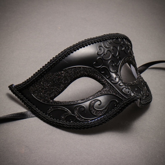 Classic Glitter Venetian Masquerade Mask- Black - Picture 3 of 4